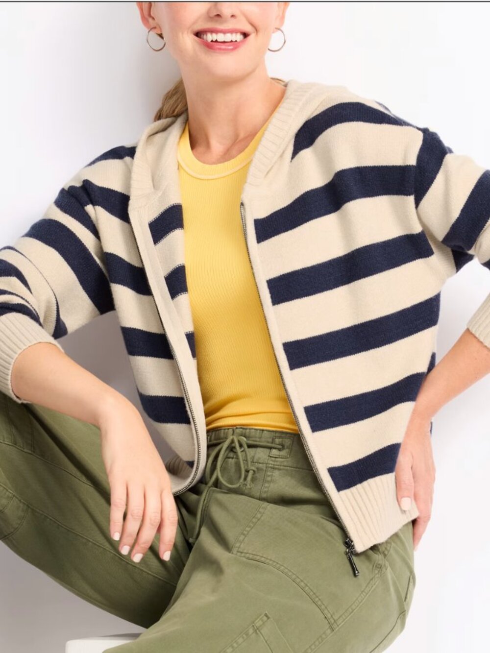 RD Style Malum Zip Up Hooded Sweater Navy Ivory M